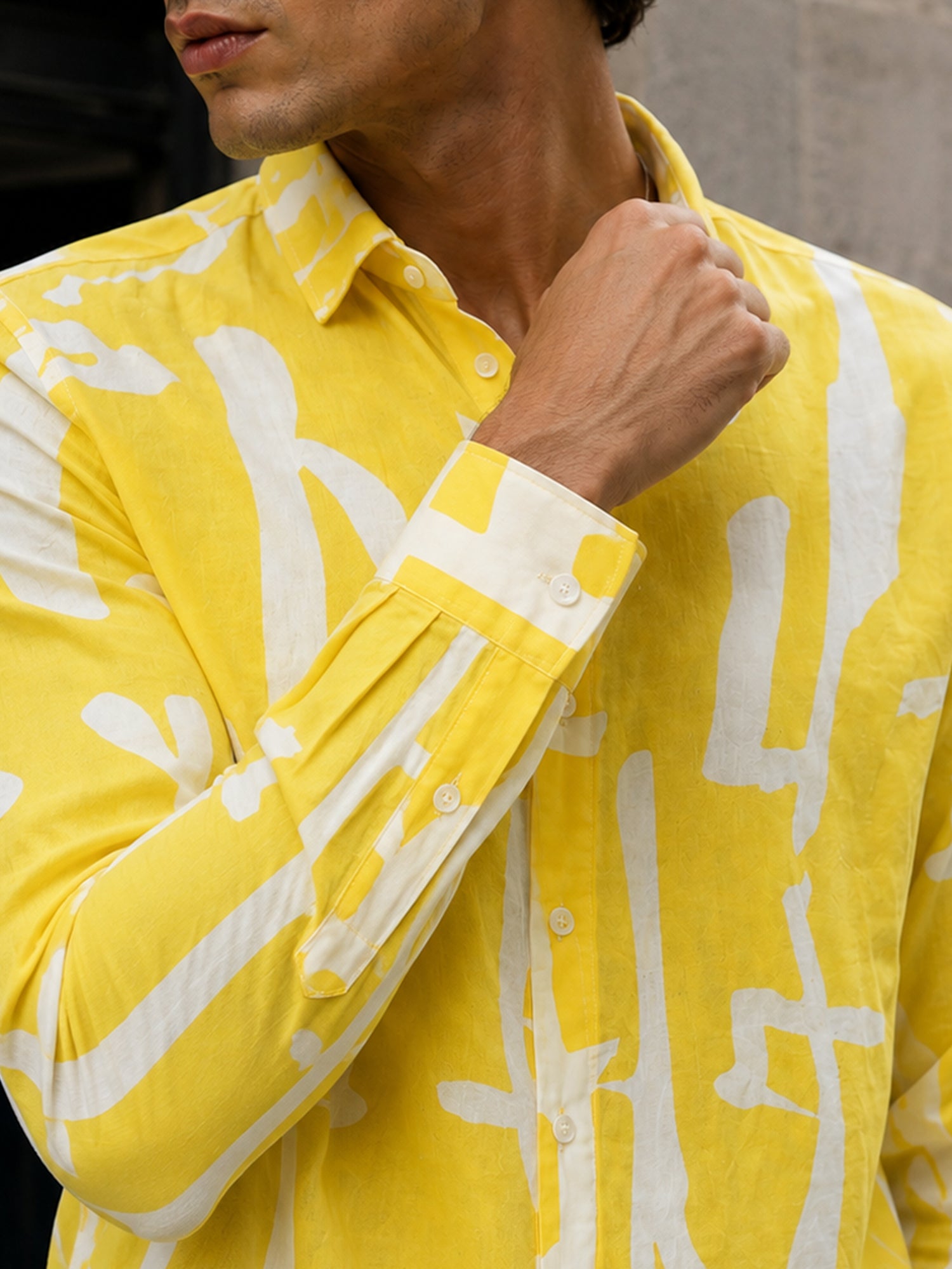 Men Yellow Abstract Print Full Sleeve Casual Shirt