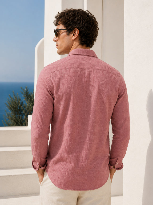 Men Pink Self-Design Full Sleeve Casual Shirt