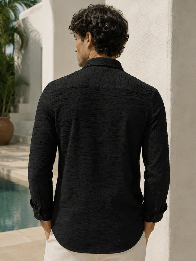 Men Black Textured Full Sleeve Everyday Casual Shirt