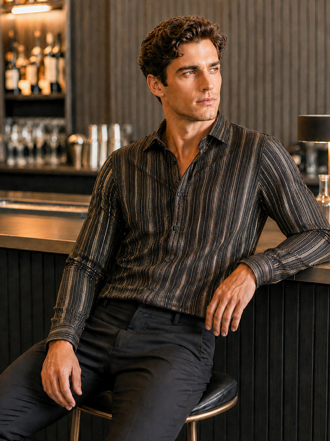 Men Black Striped Slim Fit Night-Out Shirt