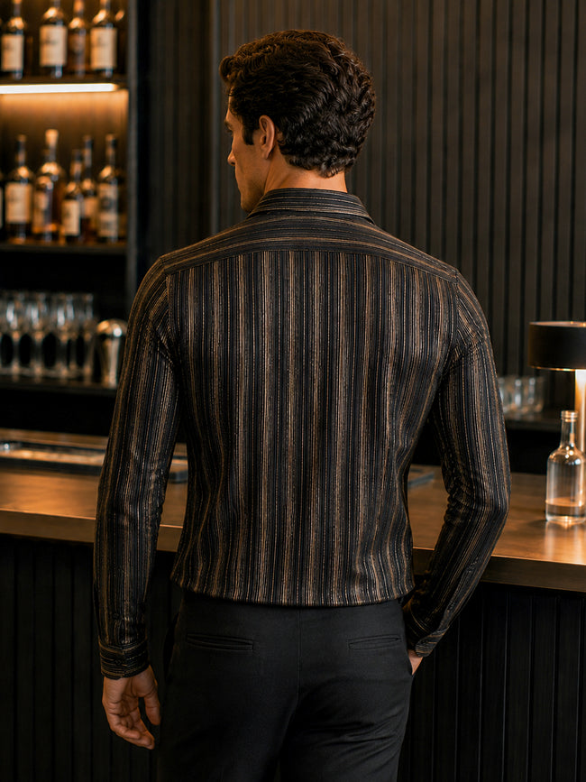 Men Black Striped Slim Fit Night-Out Shirt