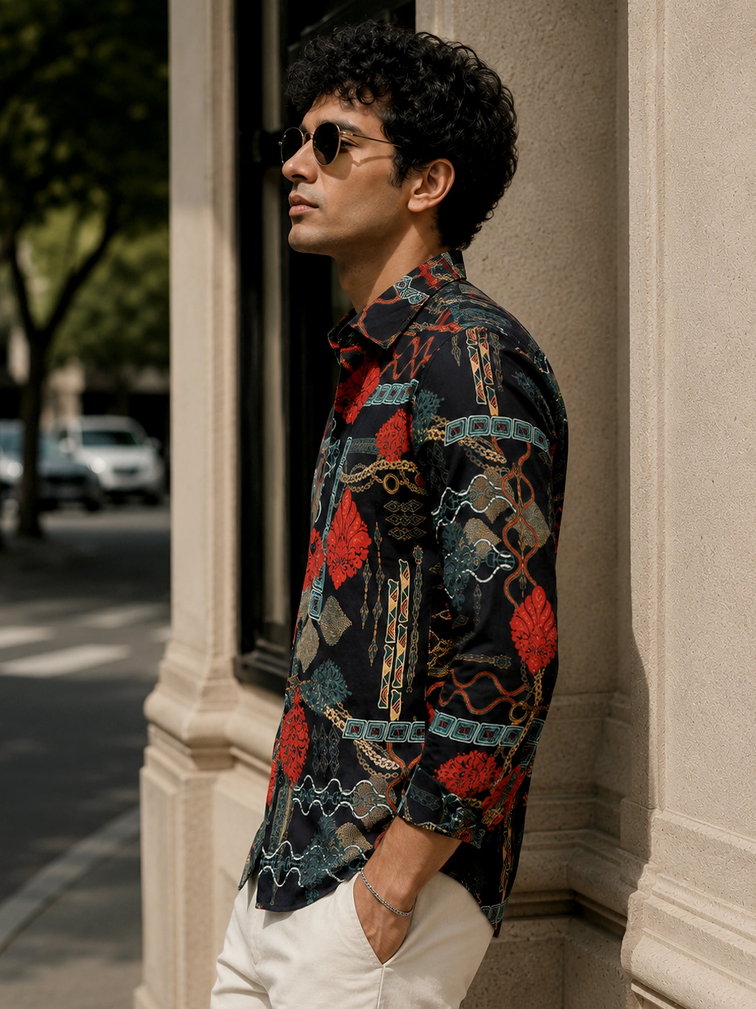 Men Black Abstract Print Casual Shirt