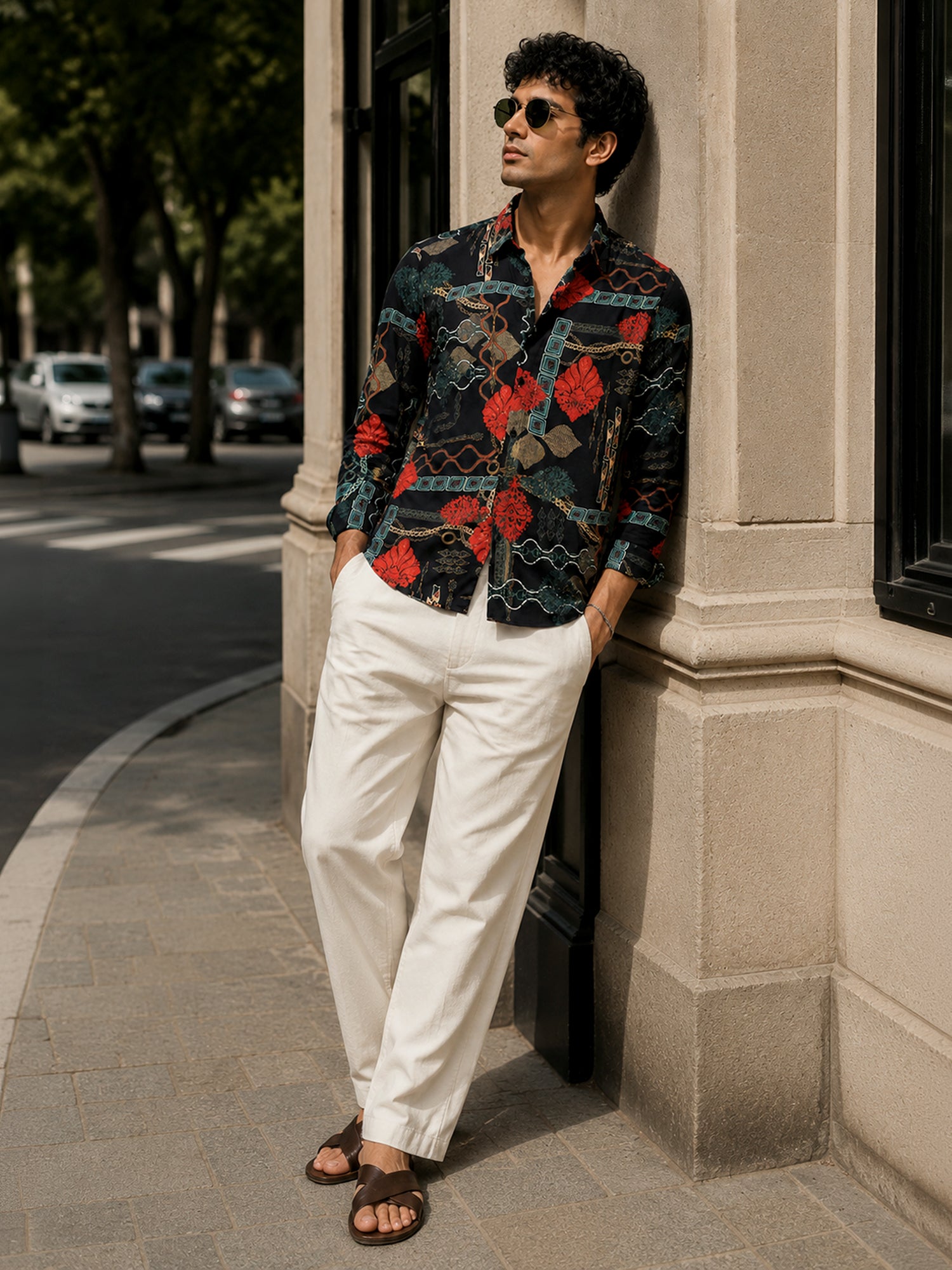 Men Black Abstract Print Casual Shirt