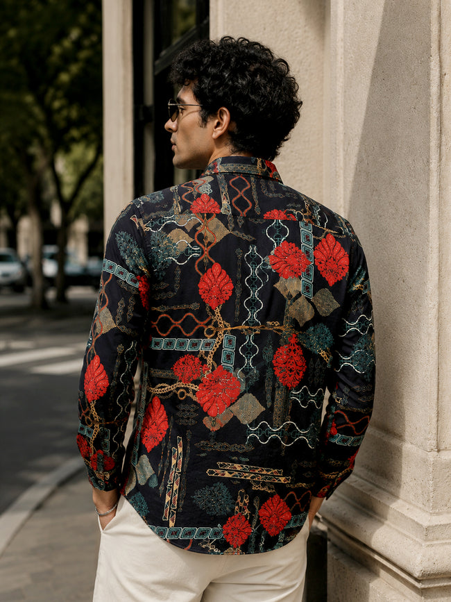 Men Black Abstract Print Casual Shirt