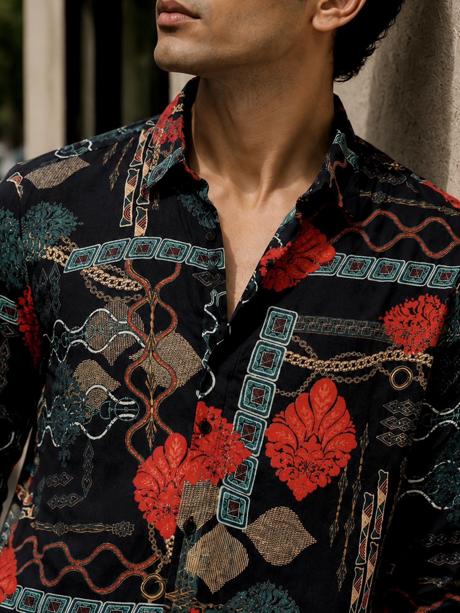 Men Black Abstract Print Casual Shirt