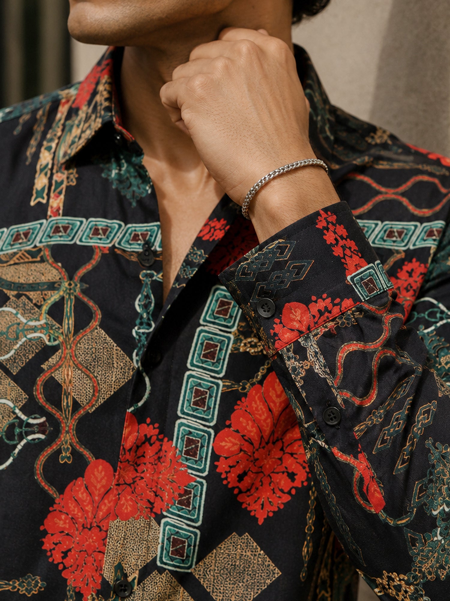 Men Black Abstract Print Casual Shirt