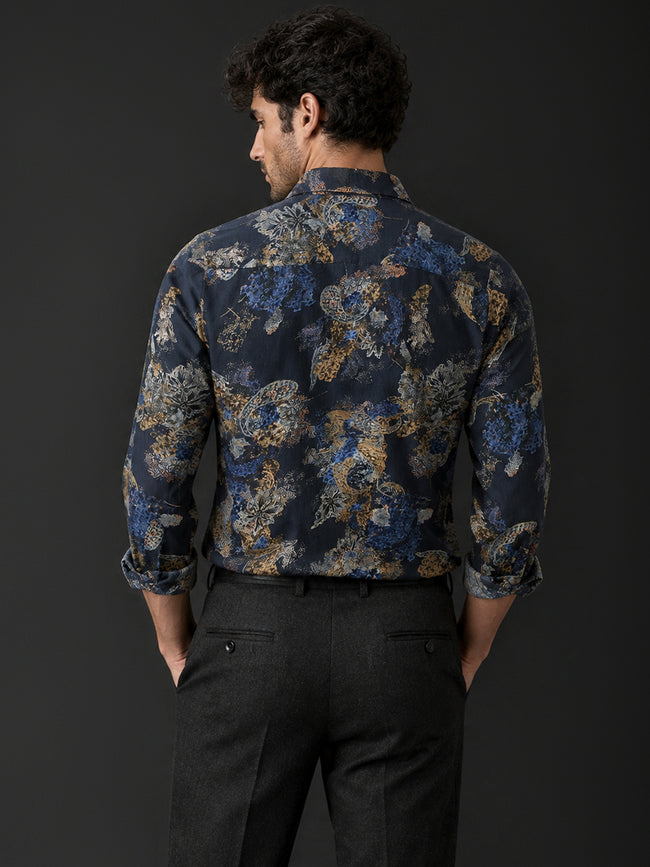 Men Black Organic Abstract Full Sleeve Night-Out Shirt