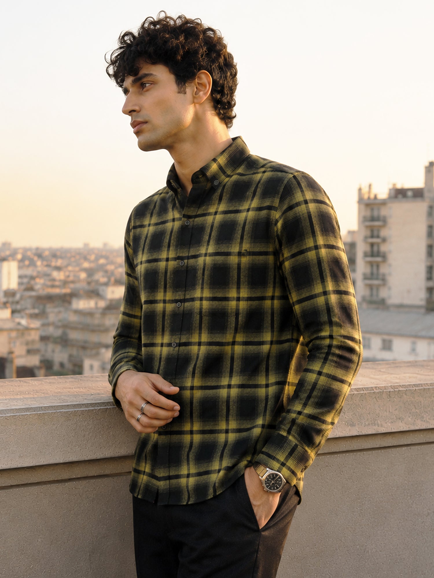 Men Black Checked Full Sleeve Casual Shirt
