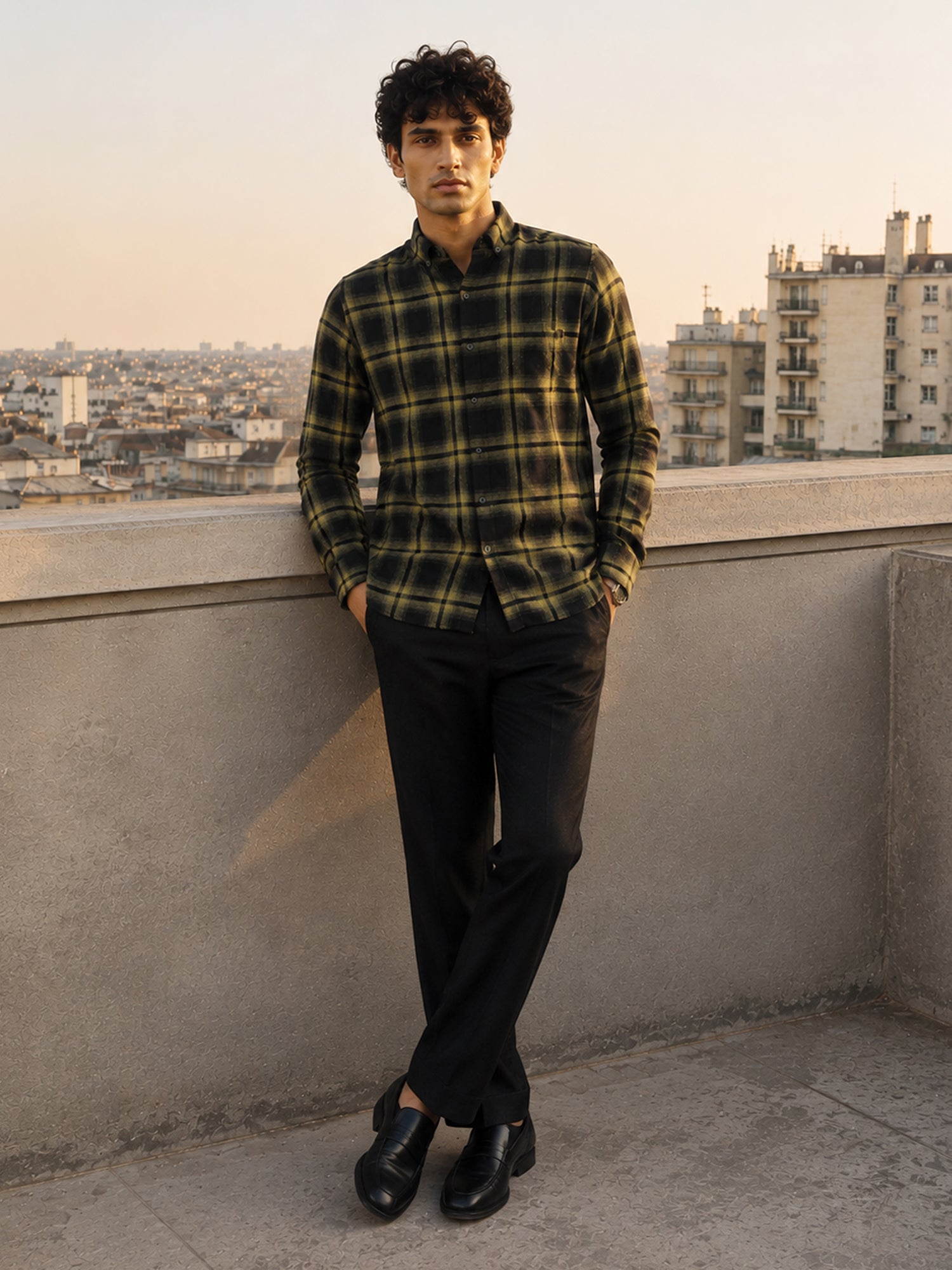 Men Black Checked Full Sleeve Casual Shirt