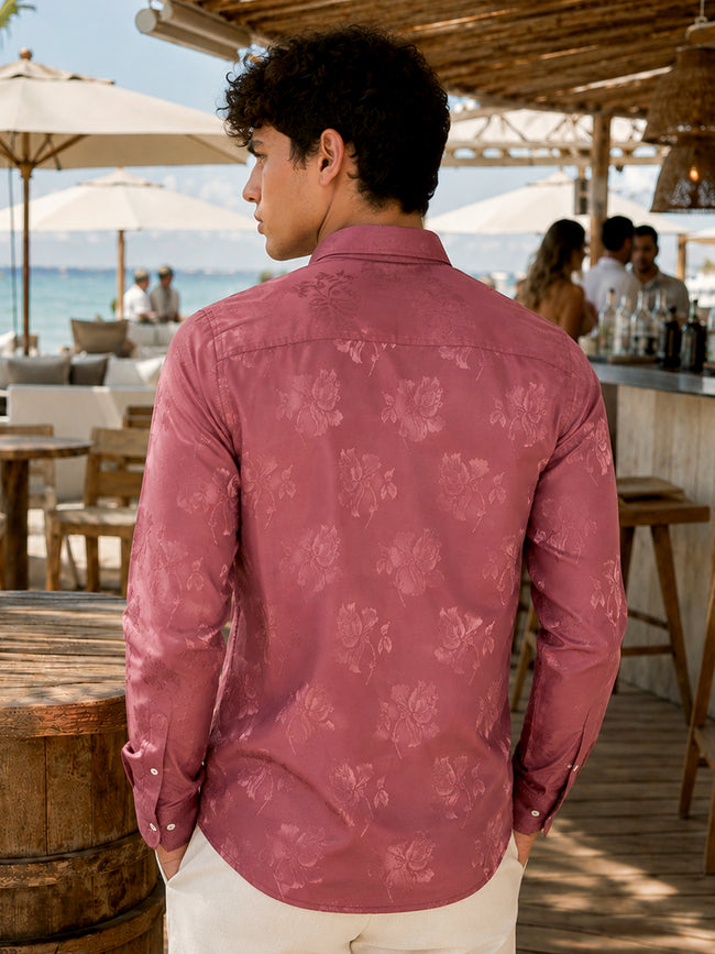 Men Pink Self-Design Full Sleeve Party Shirt