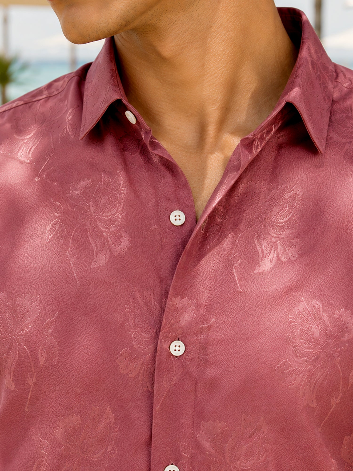 Men Pink Self-Design Full Sleeve Party Shirt
