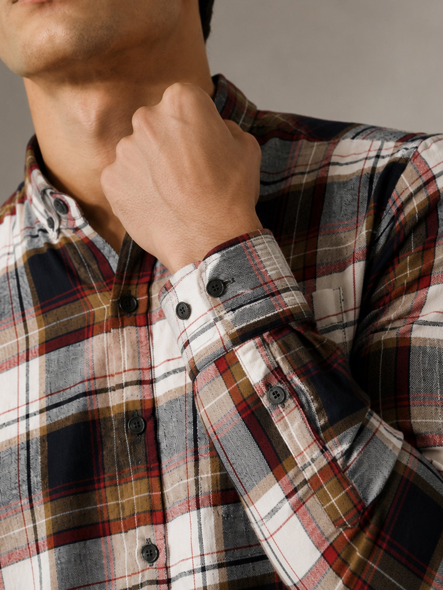 Men Navy Blue Tartan Check Full Sleeve Casual Shirt
