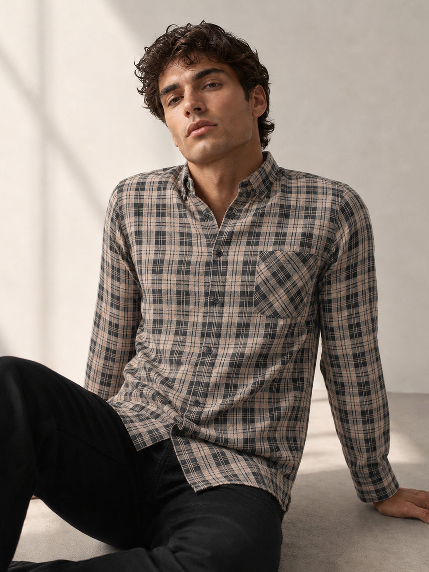 Men Black Tartan Check Full Sleeve Casual Shirt