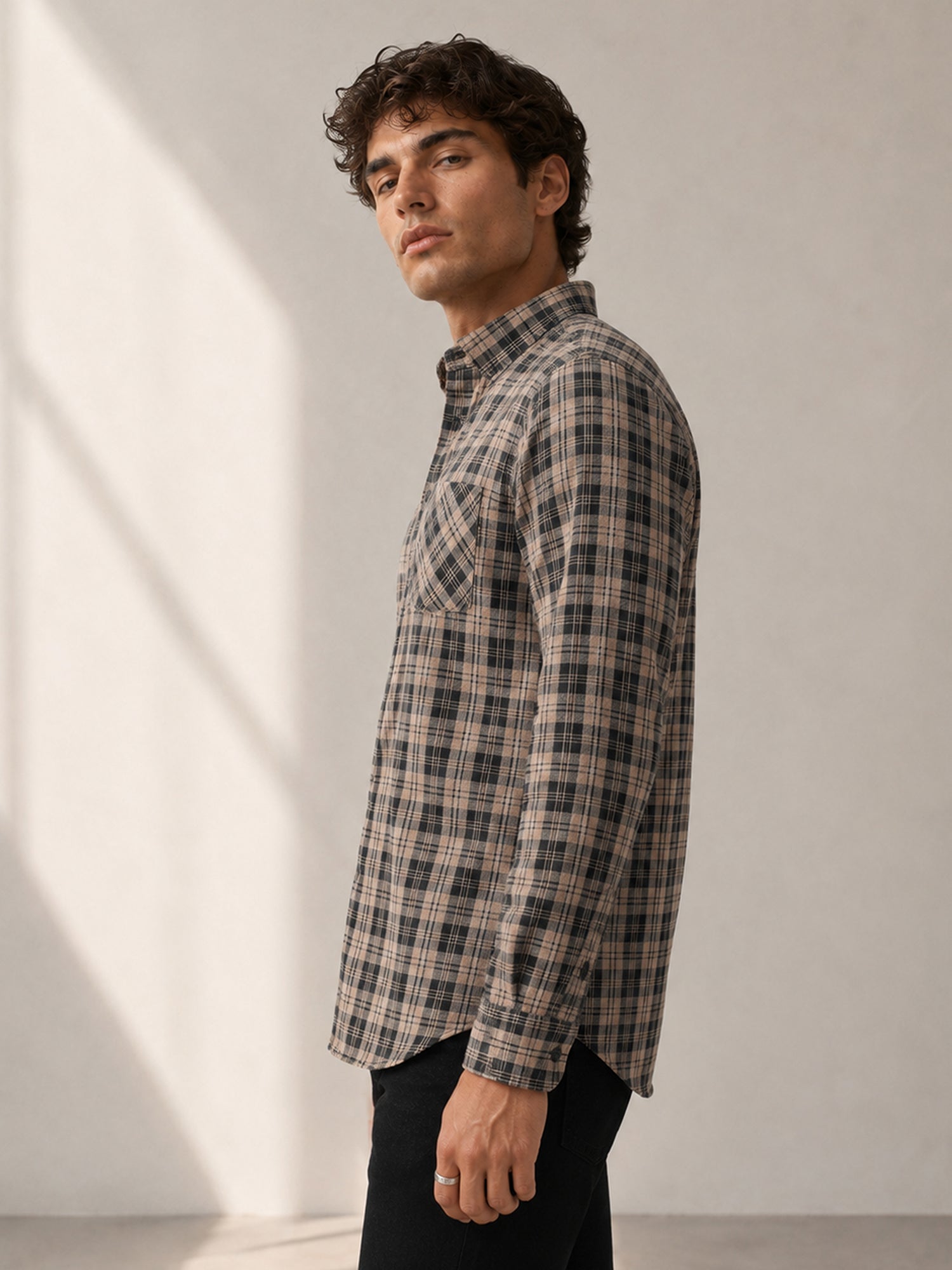 Men Black Tartan Check Full Sleeve Casual Shirt