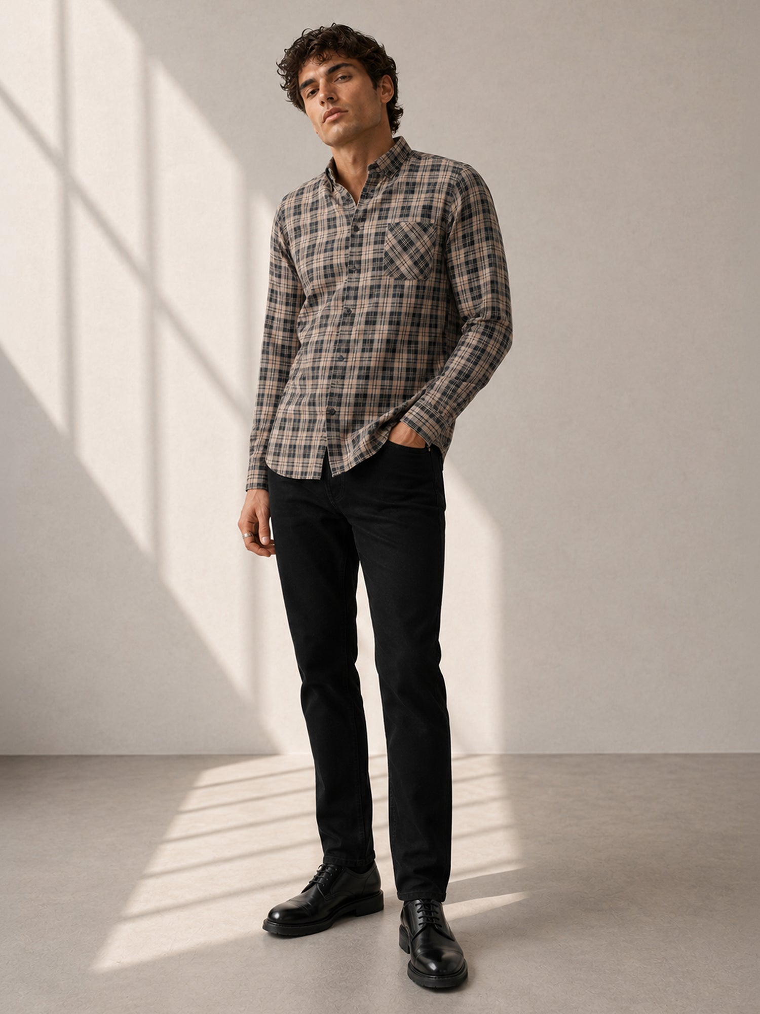 Men Black Tartan Check Full Sleeve Casual Shirt