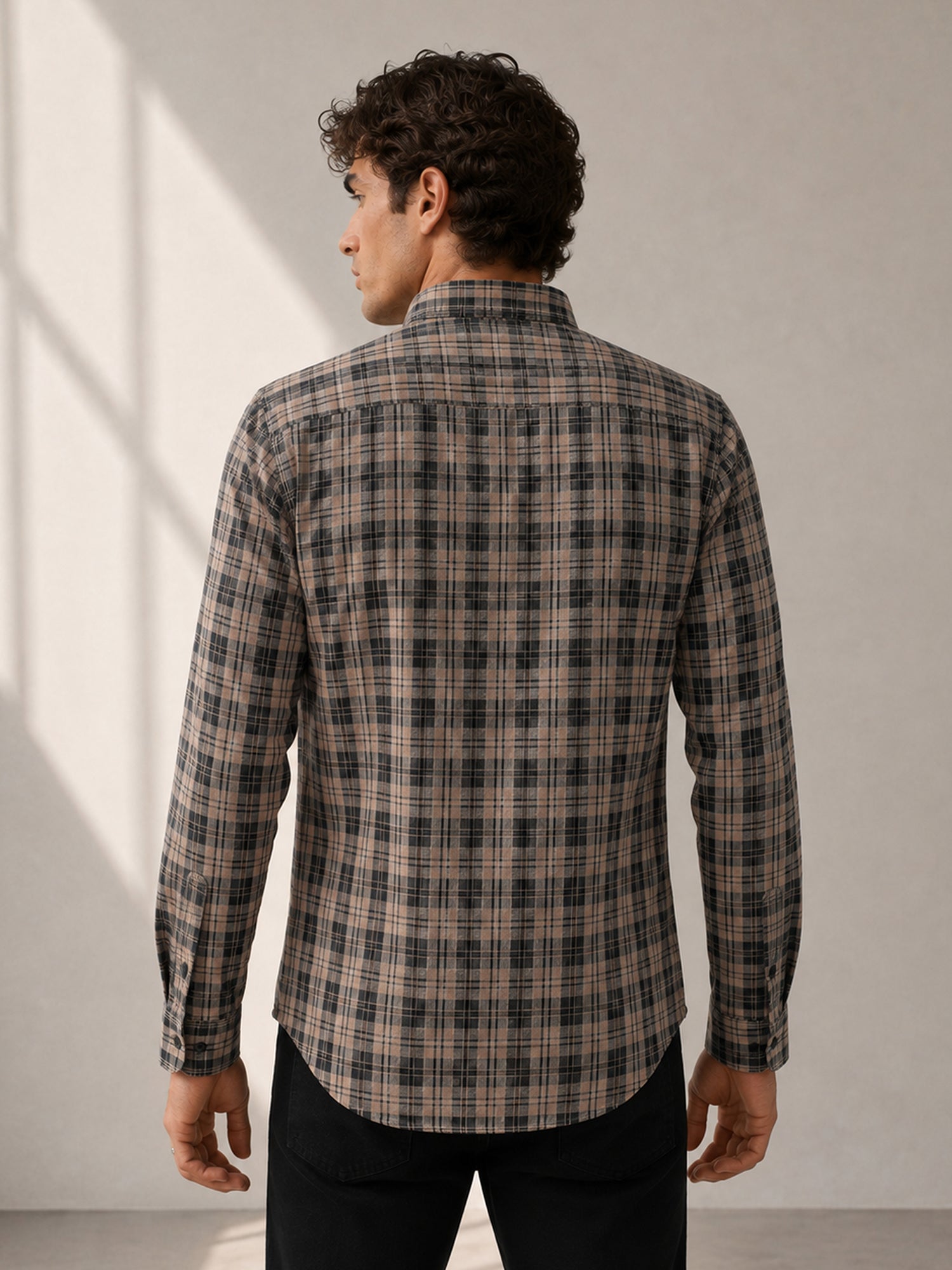 Men Black Tartan Check Full Sleeve Casual Shirt