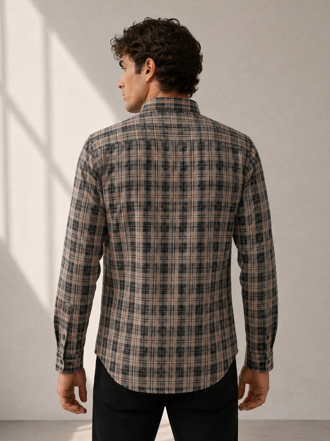 Men Black Tartan Check Full Sleeve Casual Shirt