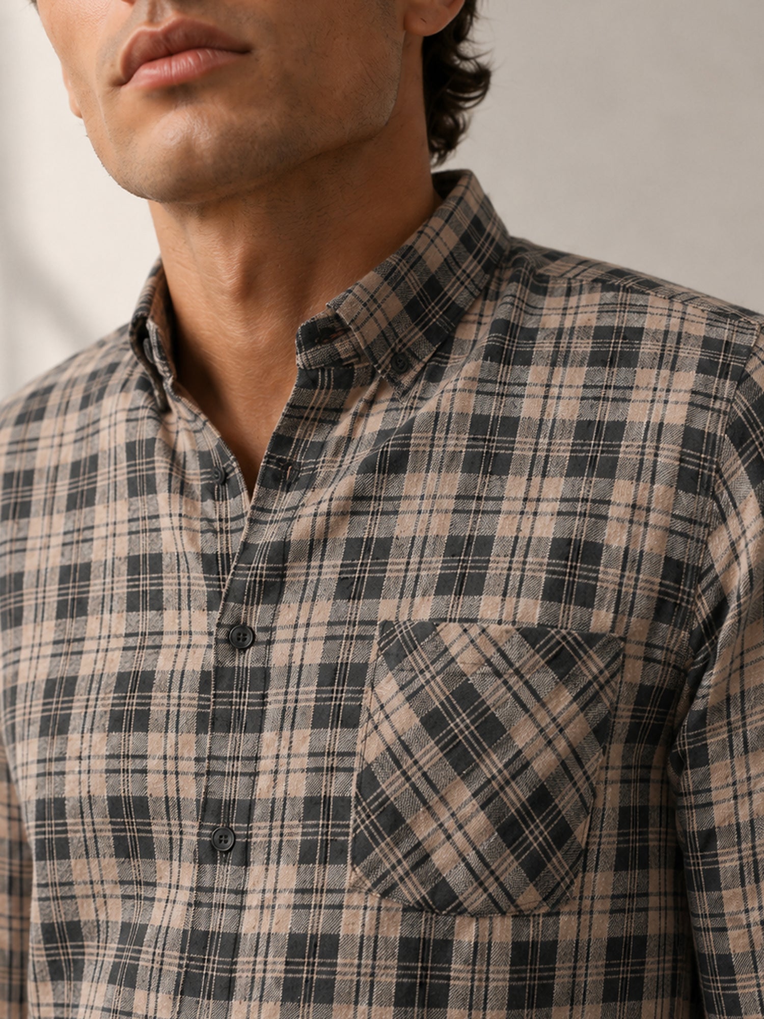 Men Black Tartan Check Full Sleeve Casual Shirt