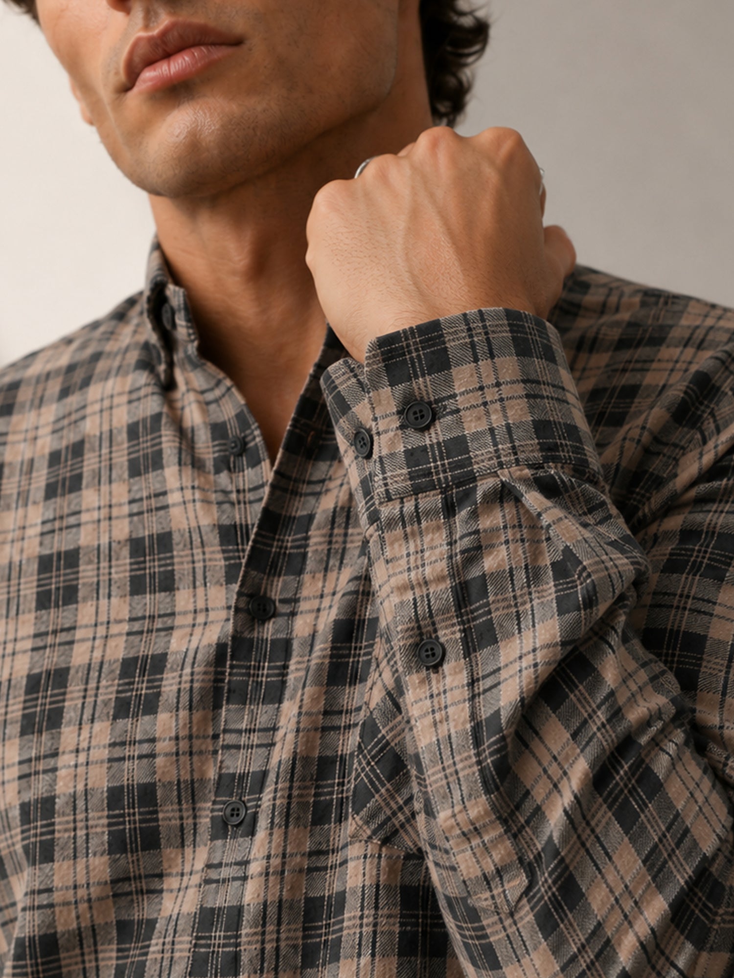 Men Black Tartan Check Full Sleeve Casual Shirt