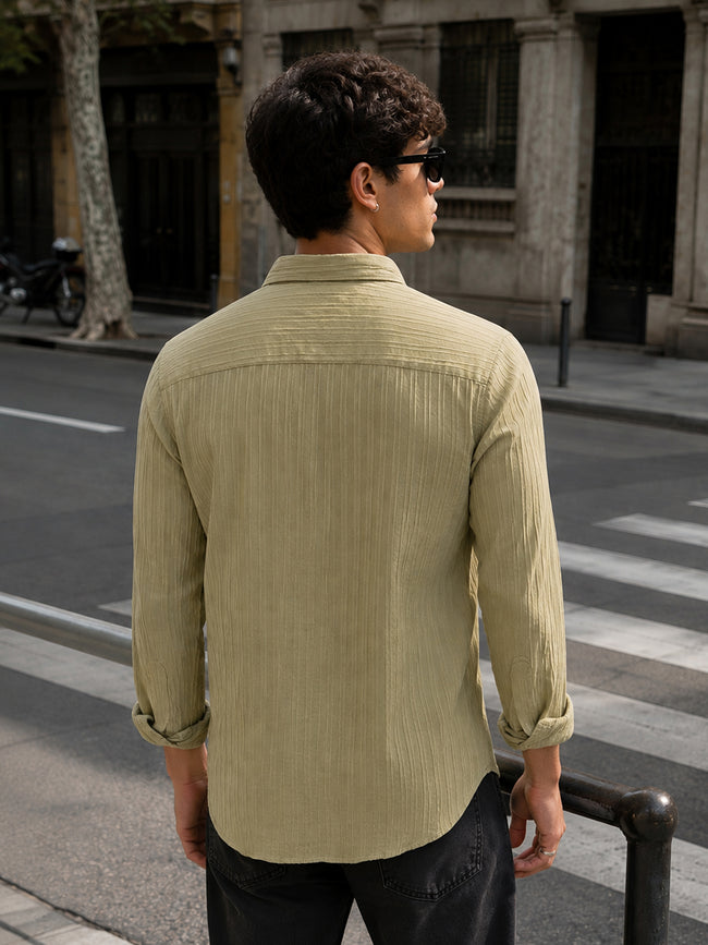 Men Olive Textured Full Sleeve Casual Shirt