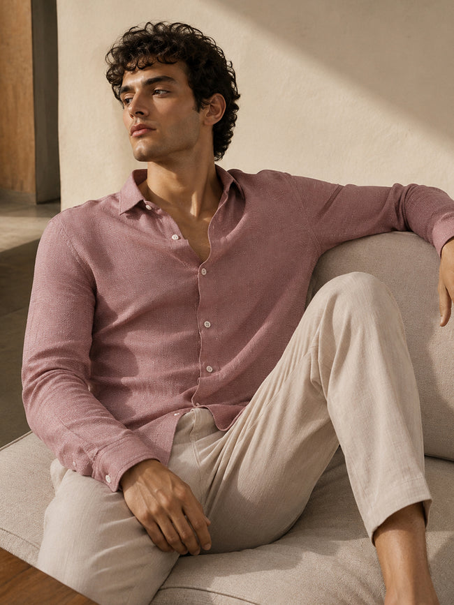 Men Purple Solid Full Sleeve Casual Shirt