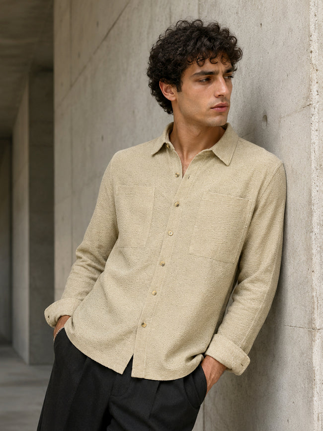 Men Beige Subtle Self-Design Casual Shirt