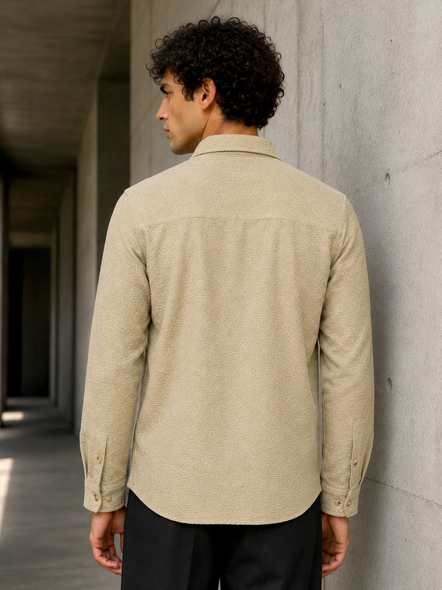 Men Beige Subtle Self-Design Casual Shirt