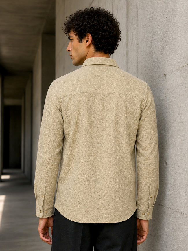 Men Beige Subtle Self-Design Casual Shirt