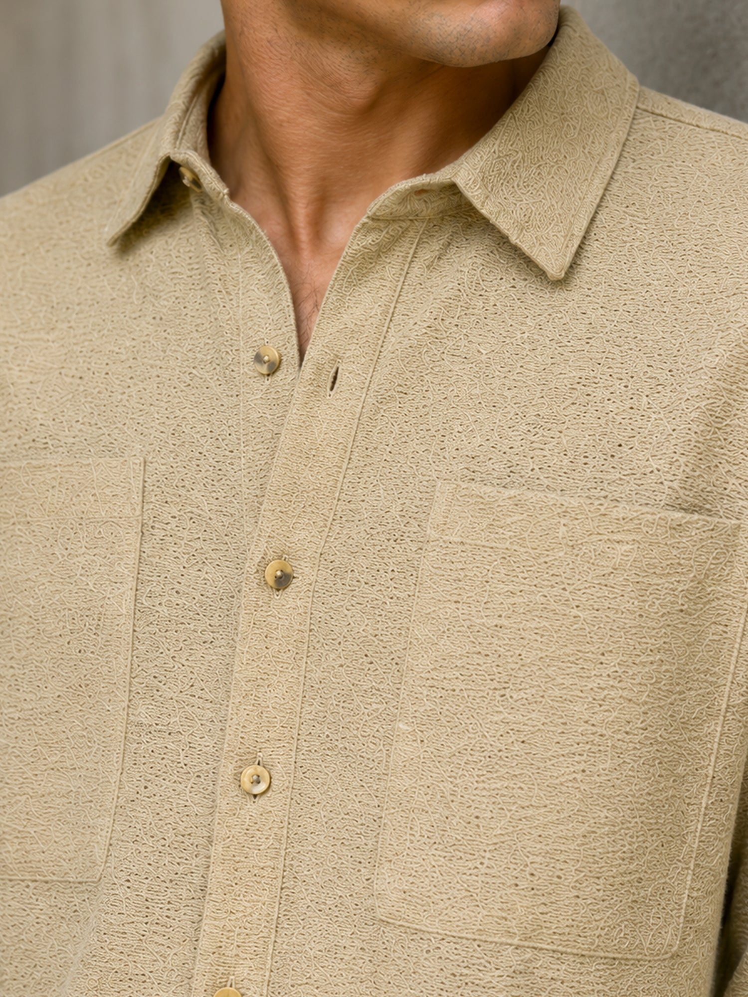 Men Beige Subtle Self-Design Casual Shirt