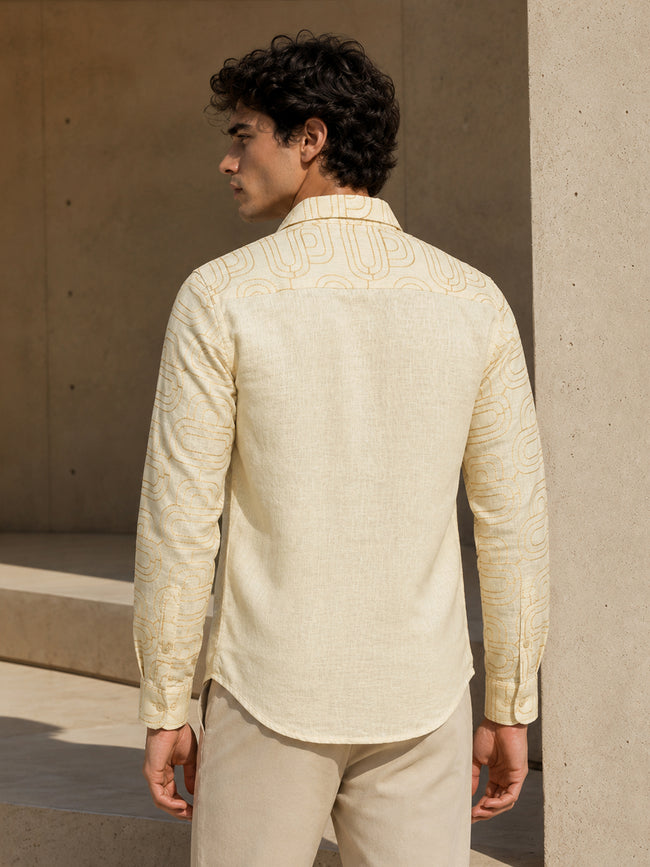 Men Beige Geometric Print Full Sleeve Casual Shirt