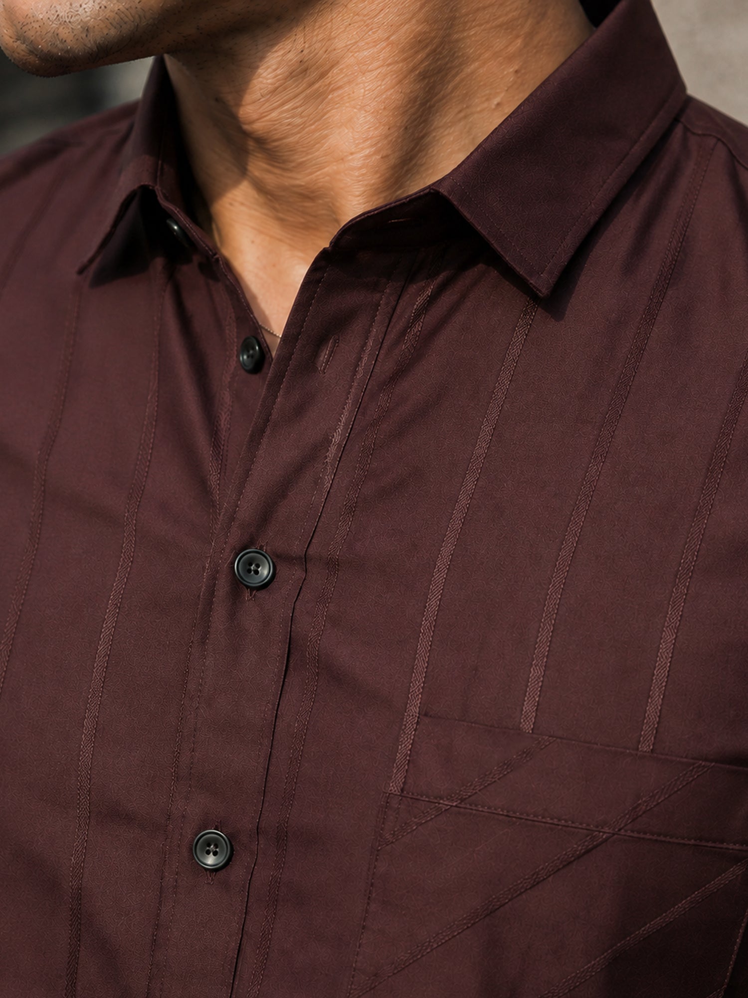Men Maroon Self-Design Full Sleeve Casual Shirt