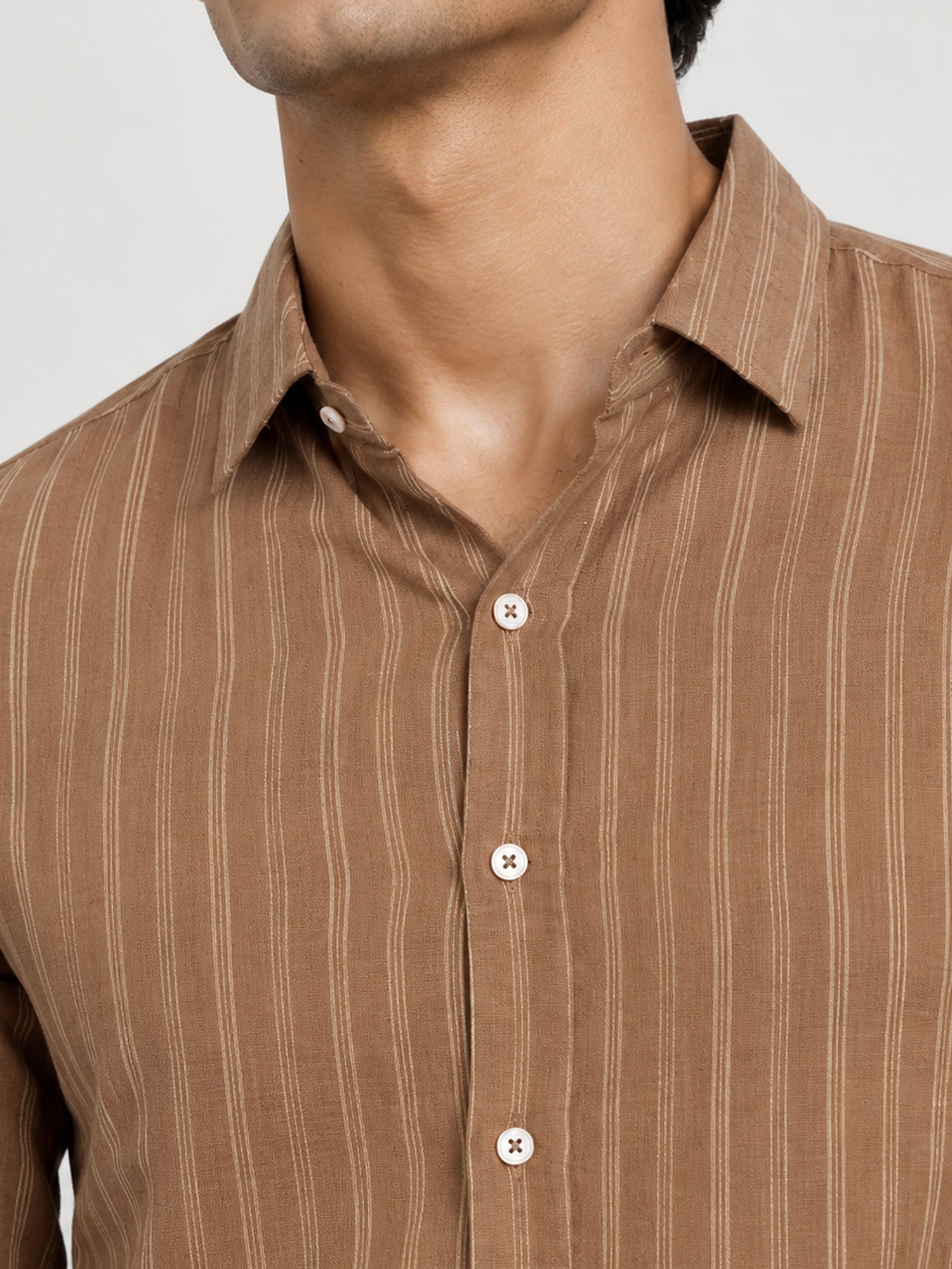 Men Brown Striped Full Sleeve Casual Shirt