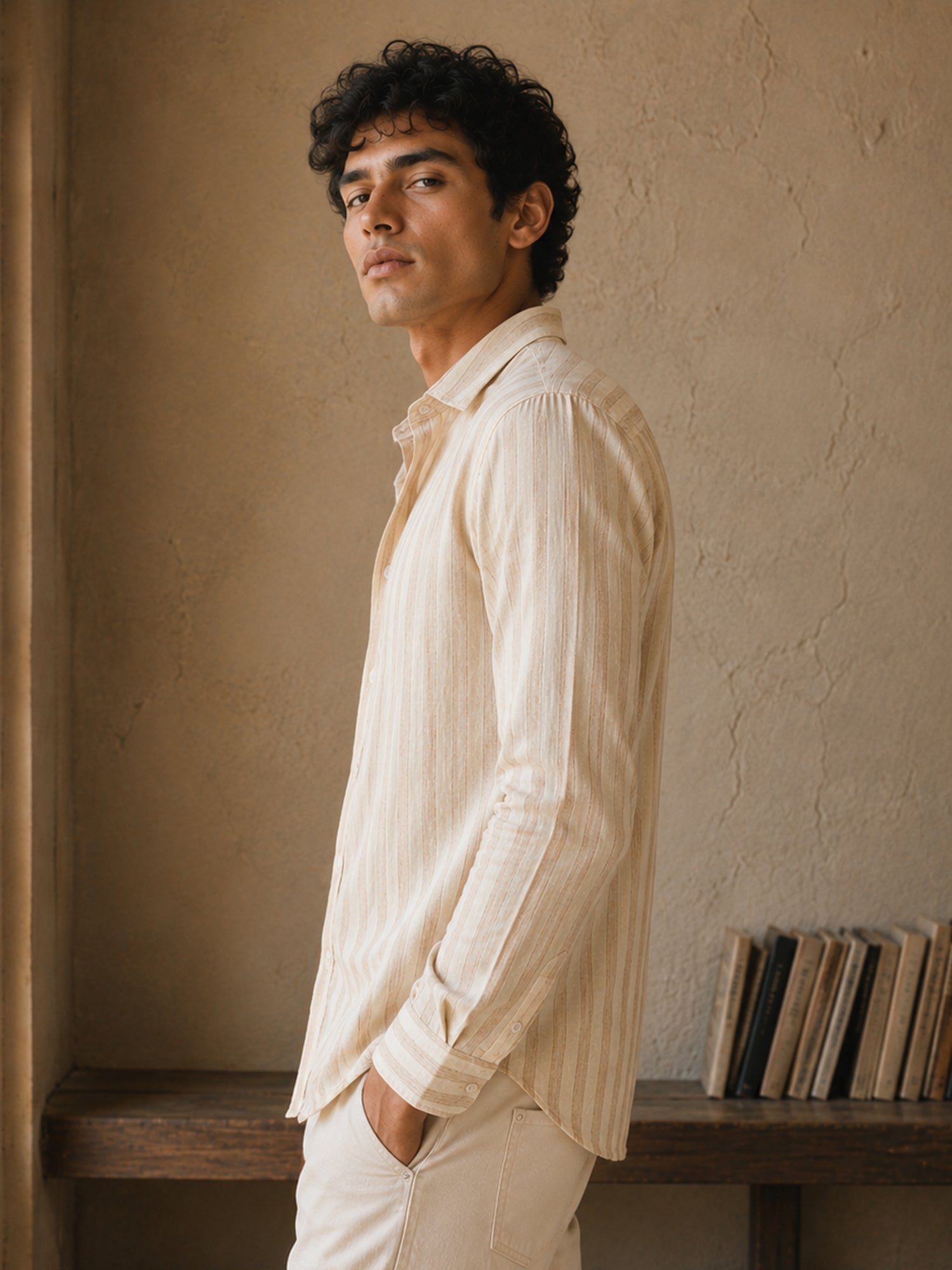 Men White Striped Full Sleeve Casual Shirt