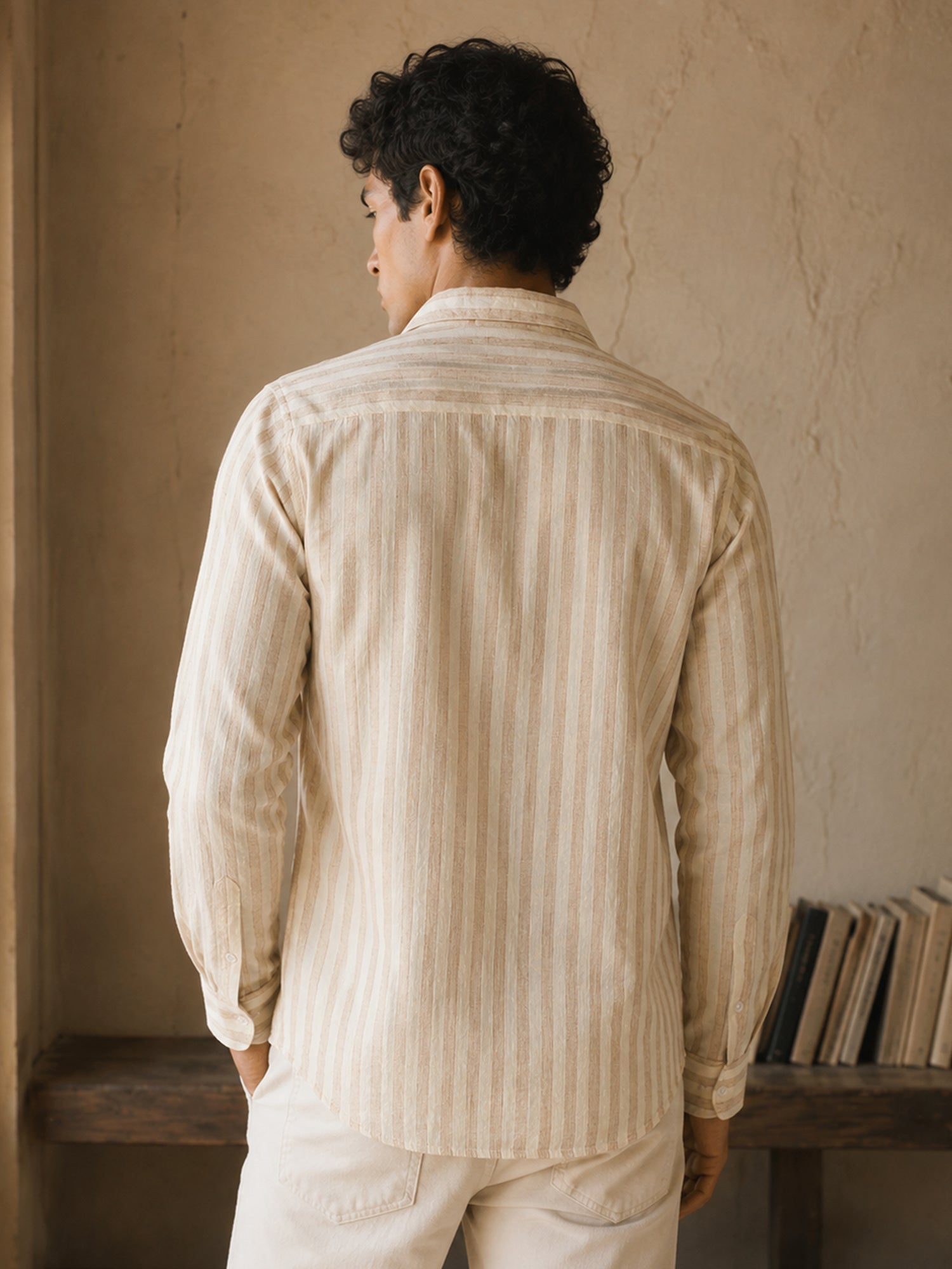 Men White Striped Full Sleeve Casual Shirt