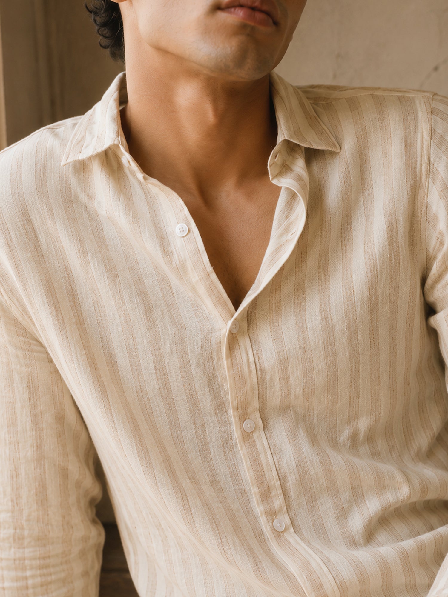 Men White Striped Full Sleeve Casual Shirt