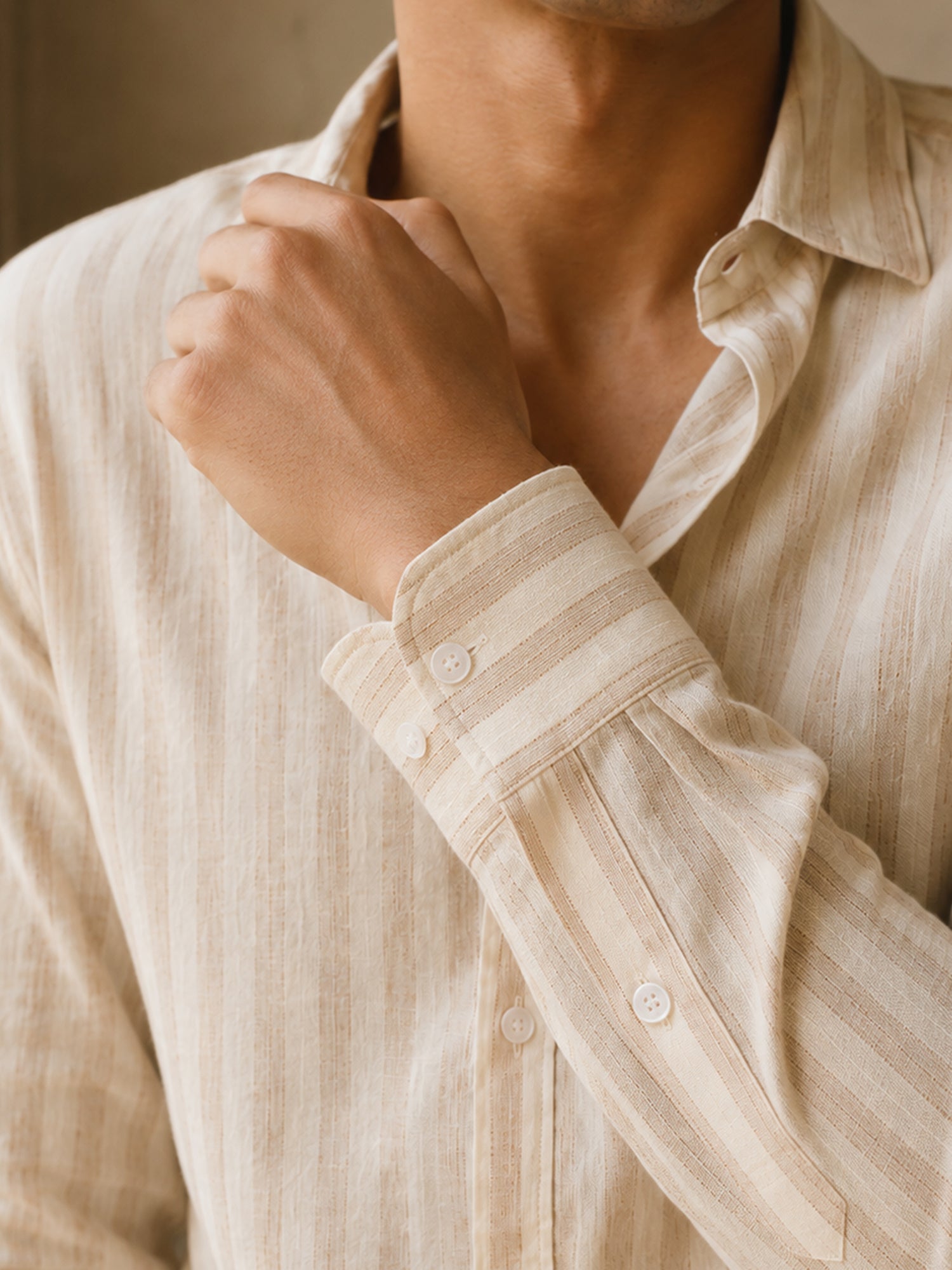 Men White Striped Full Sleeve Casual Shirt