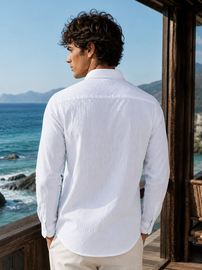 Men White Textured Full Sleeve Shirt