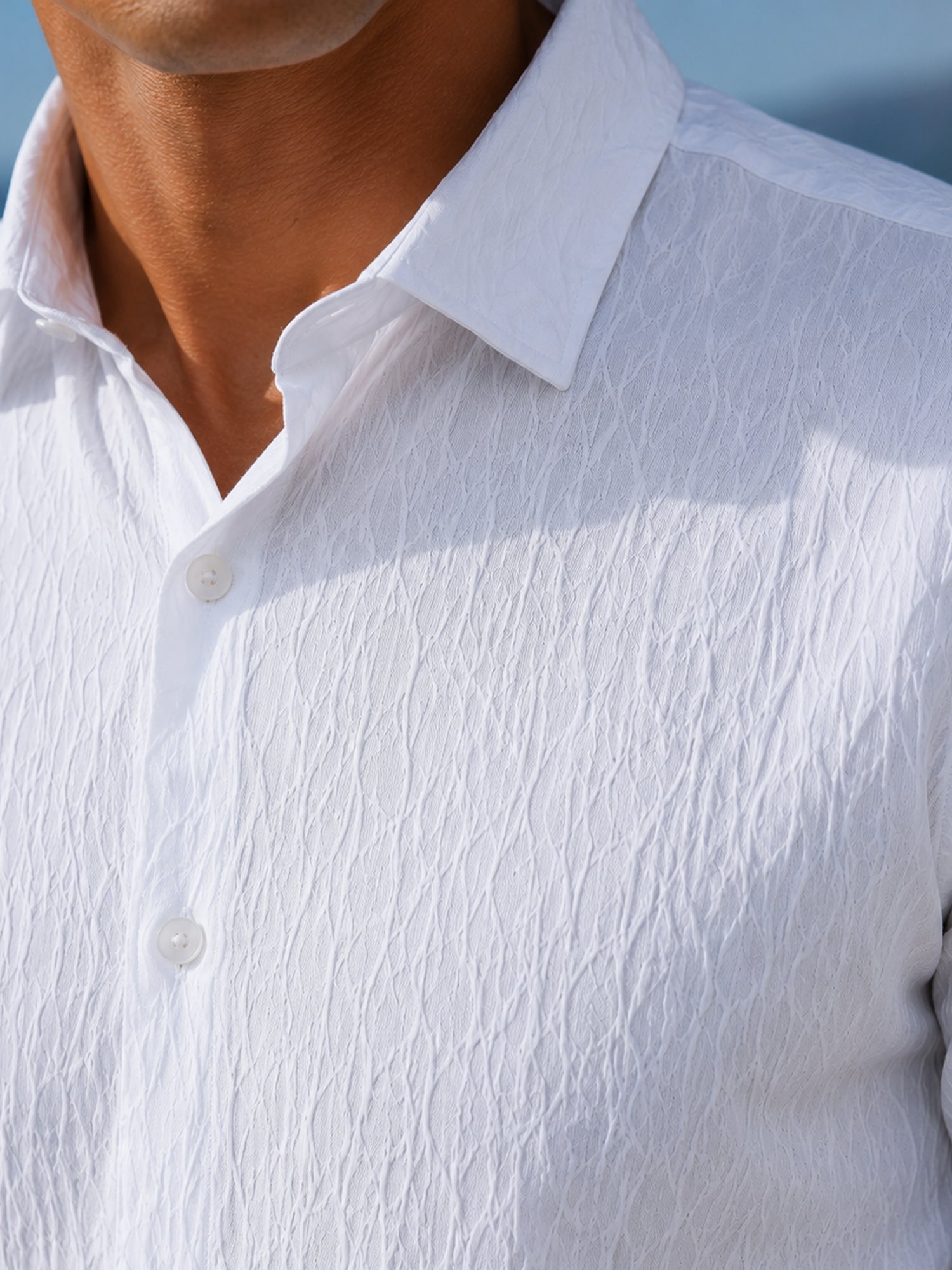 Men White Textured Full Sleeve Shirt