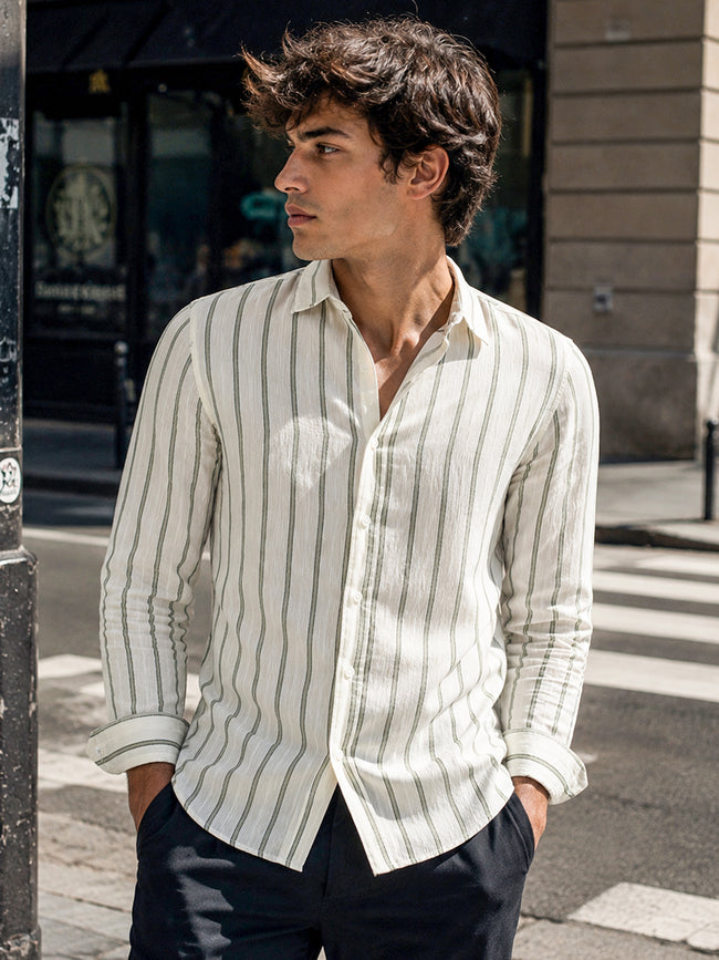 Men Off-White Striped Full Sleeve Casual Shirt