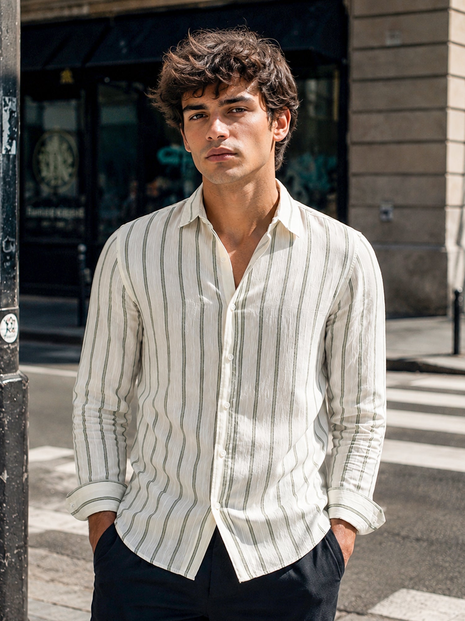 Men Off-White Striped Full Sleeve Casual Shirt