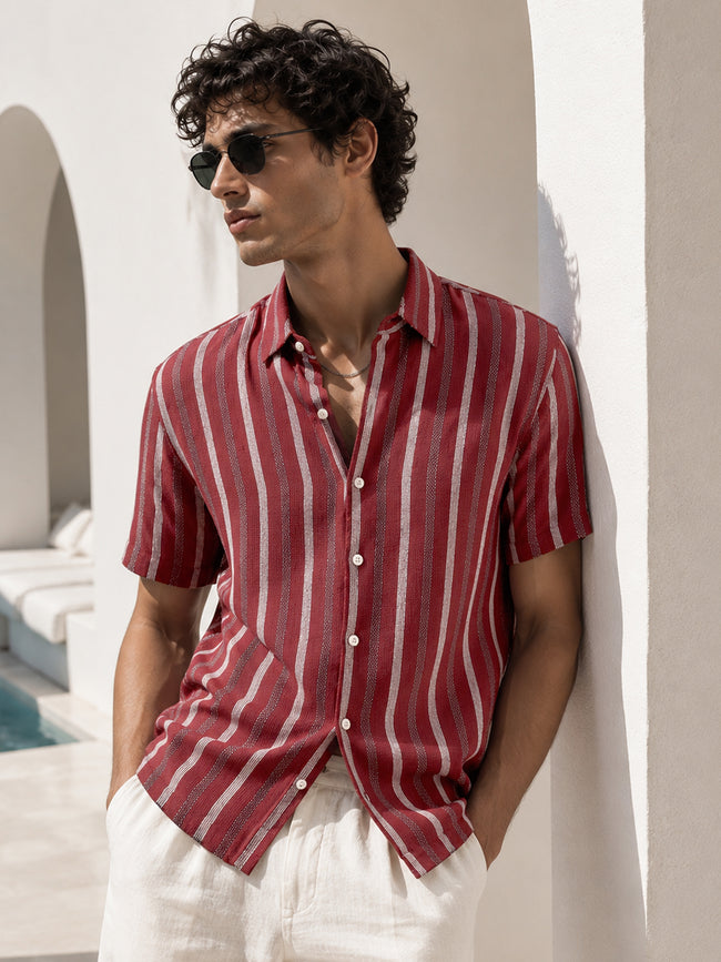 Men Red Striped Relaxed Casual Shirt