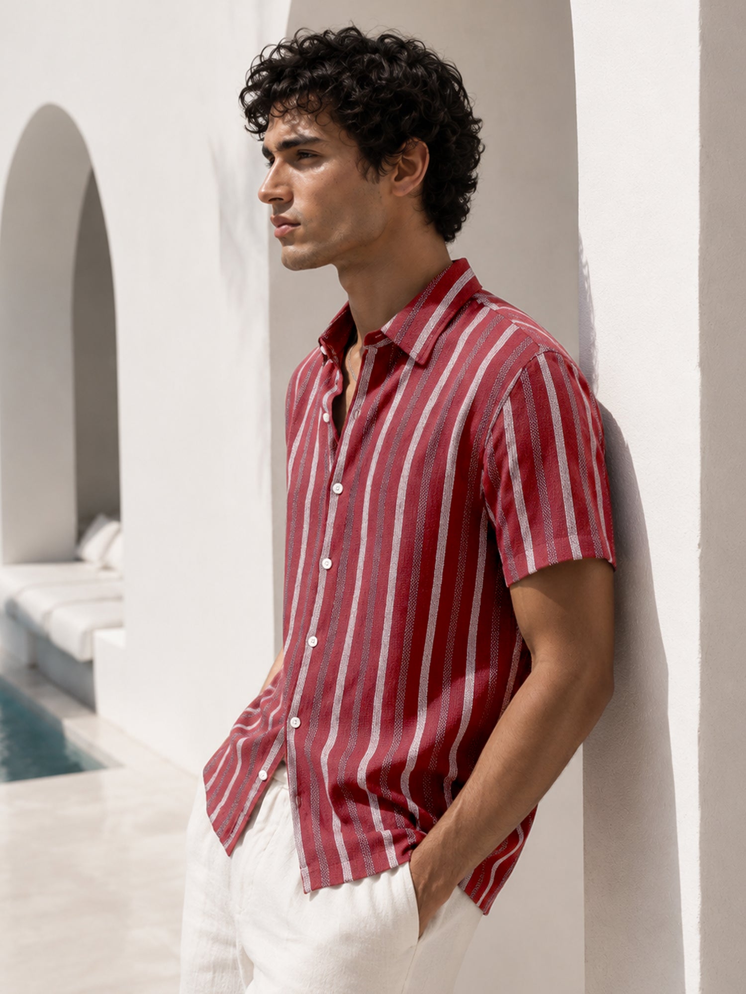 Men Red Striped Relaxed Casual Shirt