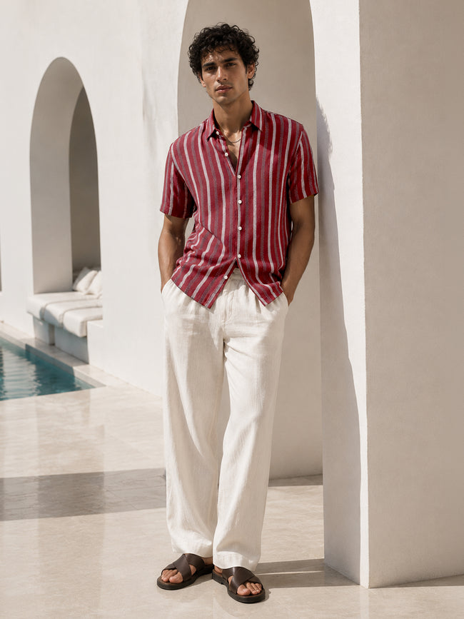 Men Red Striped Relaxed Casual Shirt