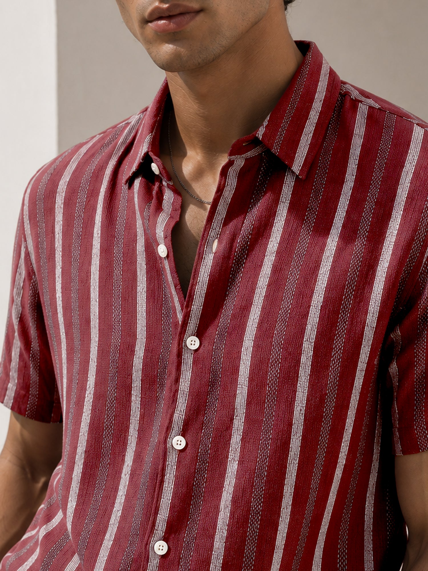 Men Red Striped Relaxed Casual Shirt