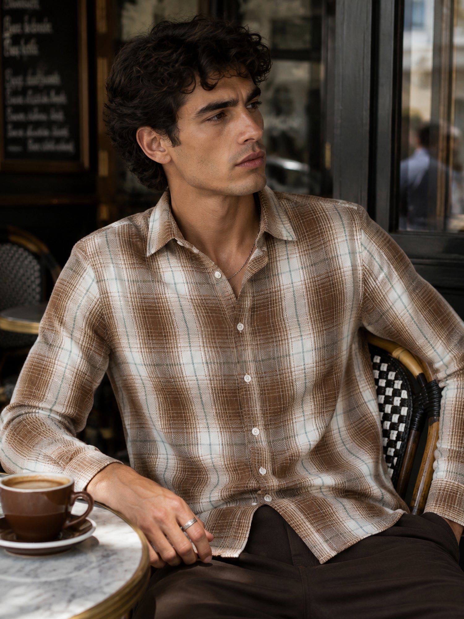 Men Brown Checked Full Sleeve Casual Shirt