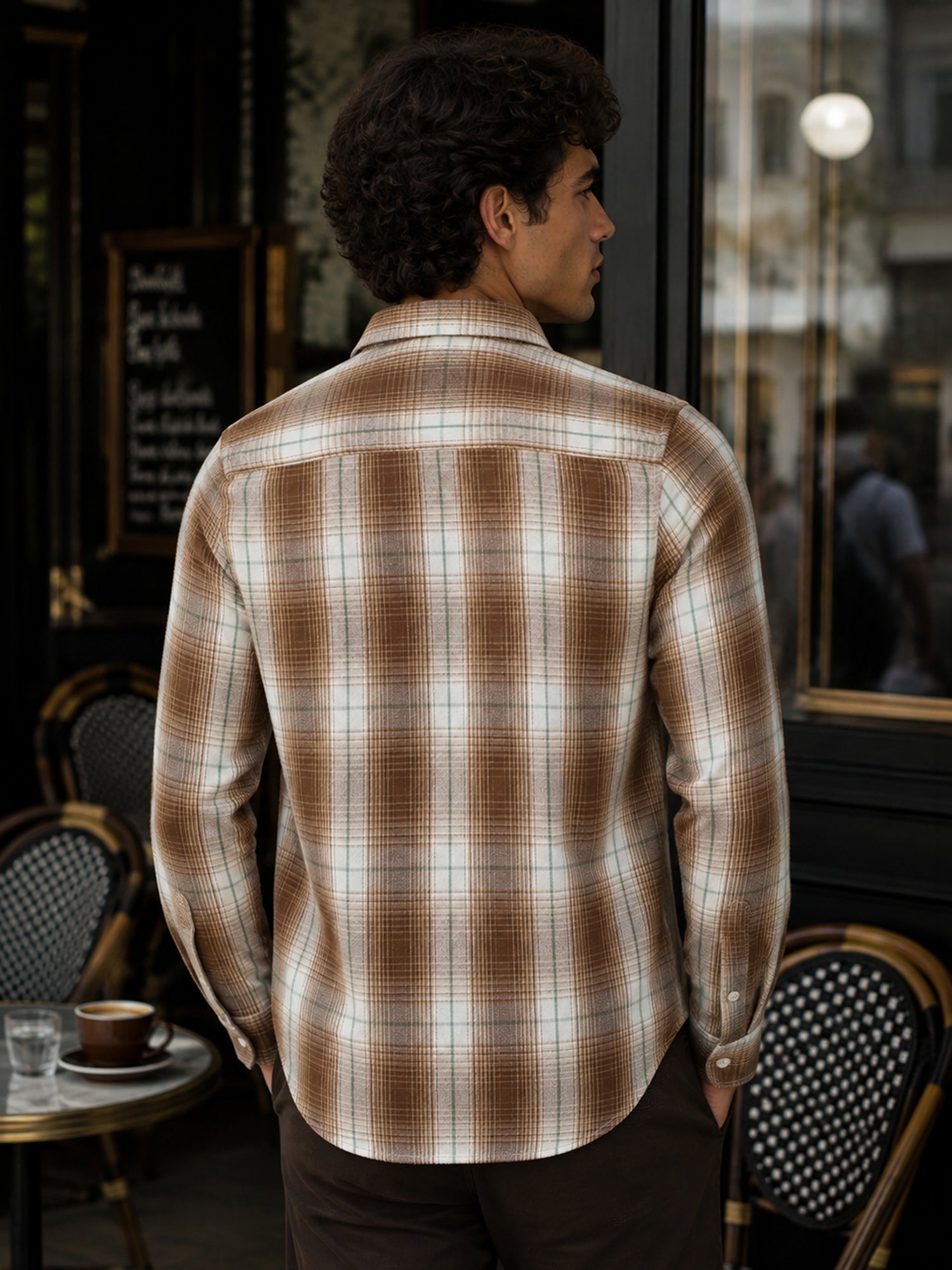 Men Brown Checked Full Sleeve Casual Shirt