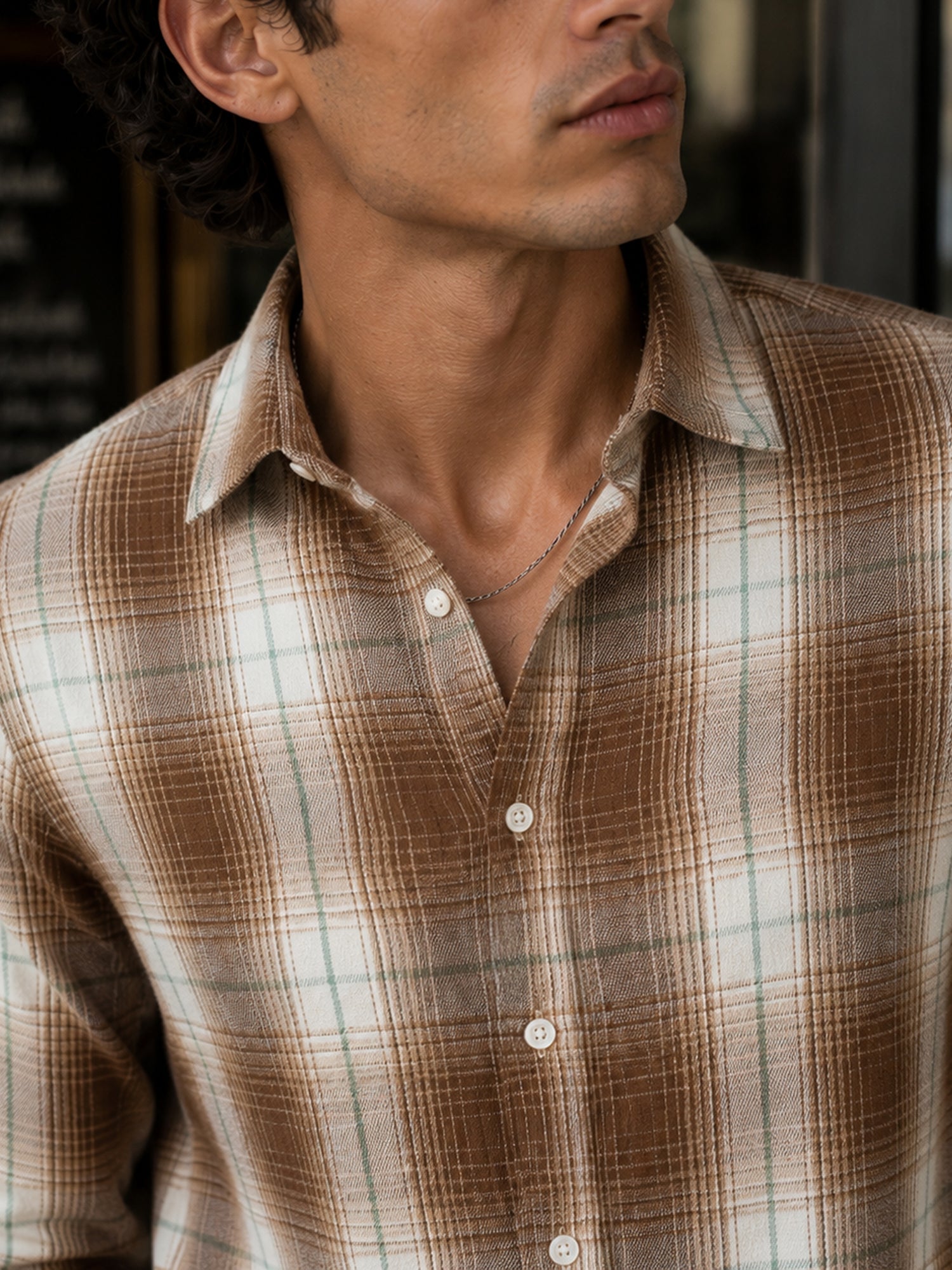 Men Brown Checked Full Sleeve Casual Shirt