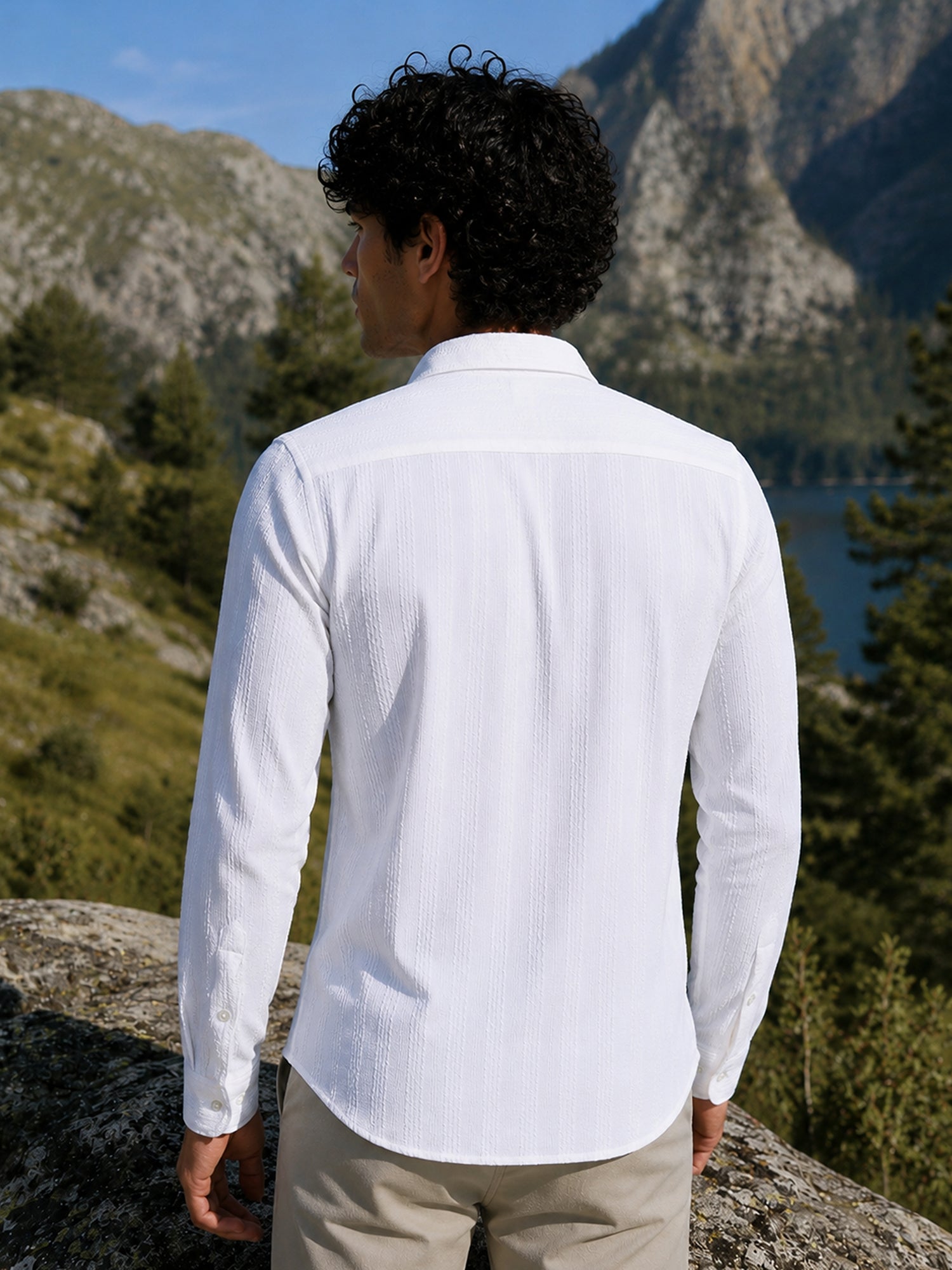 Men White Textured Full Sleeve Everyday Casual Shirt