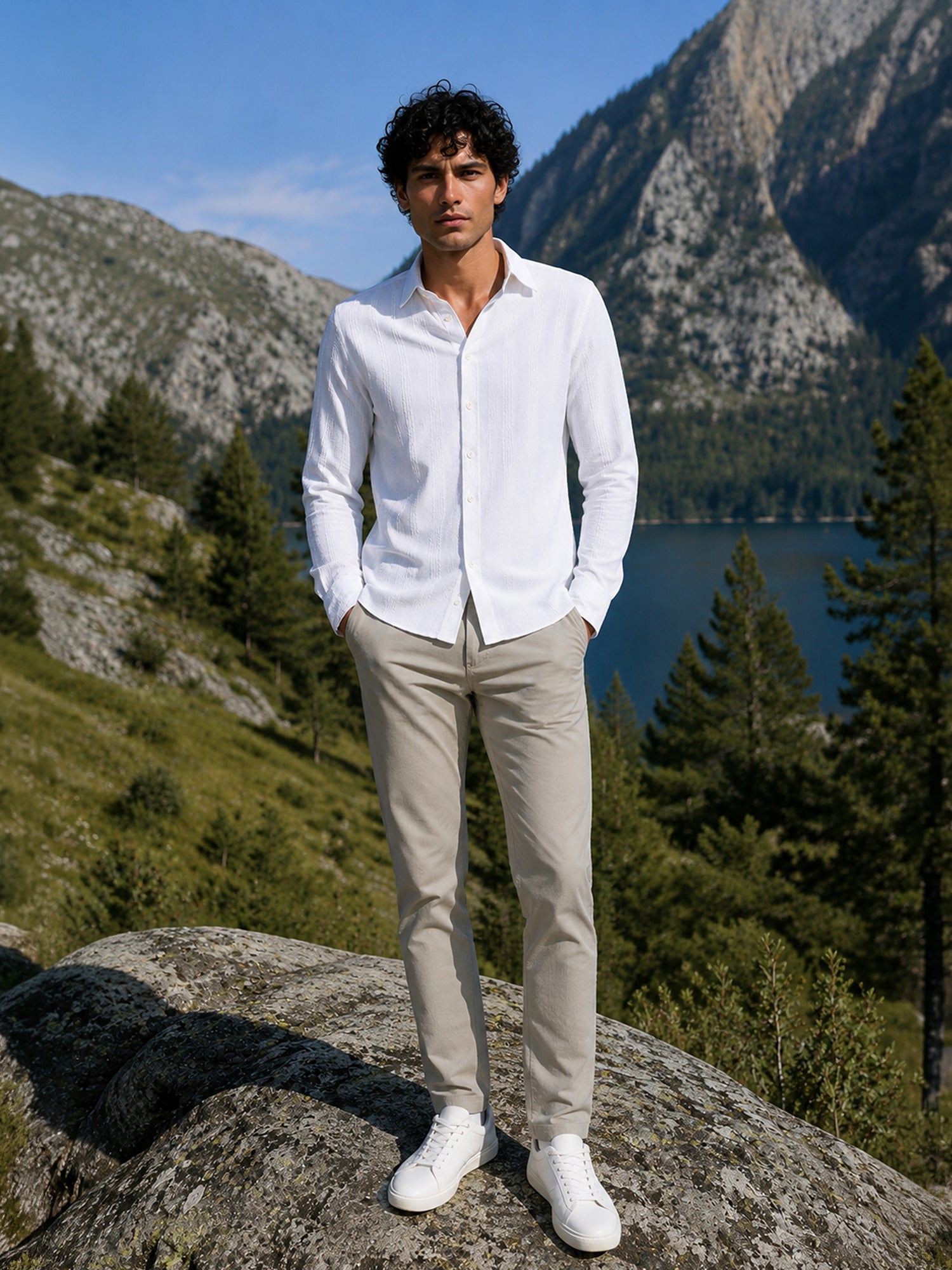 Men White Textured Full Sleeve Everyday Casual Shirt