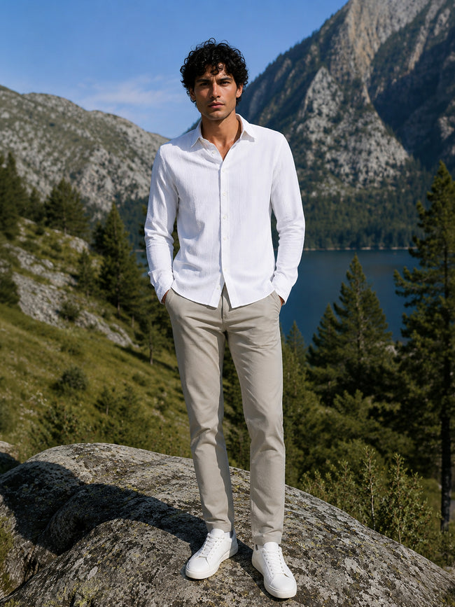Men White Textured Full Sleeve Everyday Casual Shirt